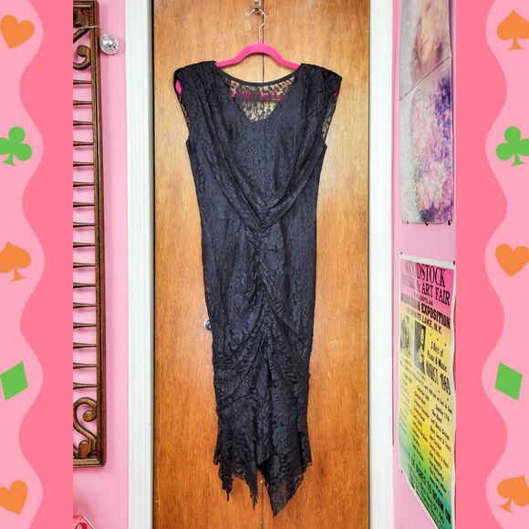 Vintage 80s Black Lace Wiggle Dress - Picture 4 of 7